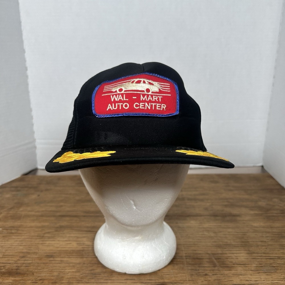 Vintage‎ Walmart Auto Care Center Snapback Hat Black Patch Scrambled Egg Foam